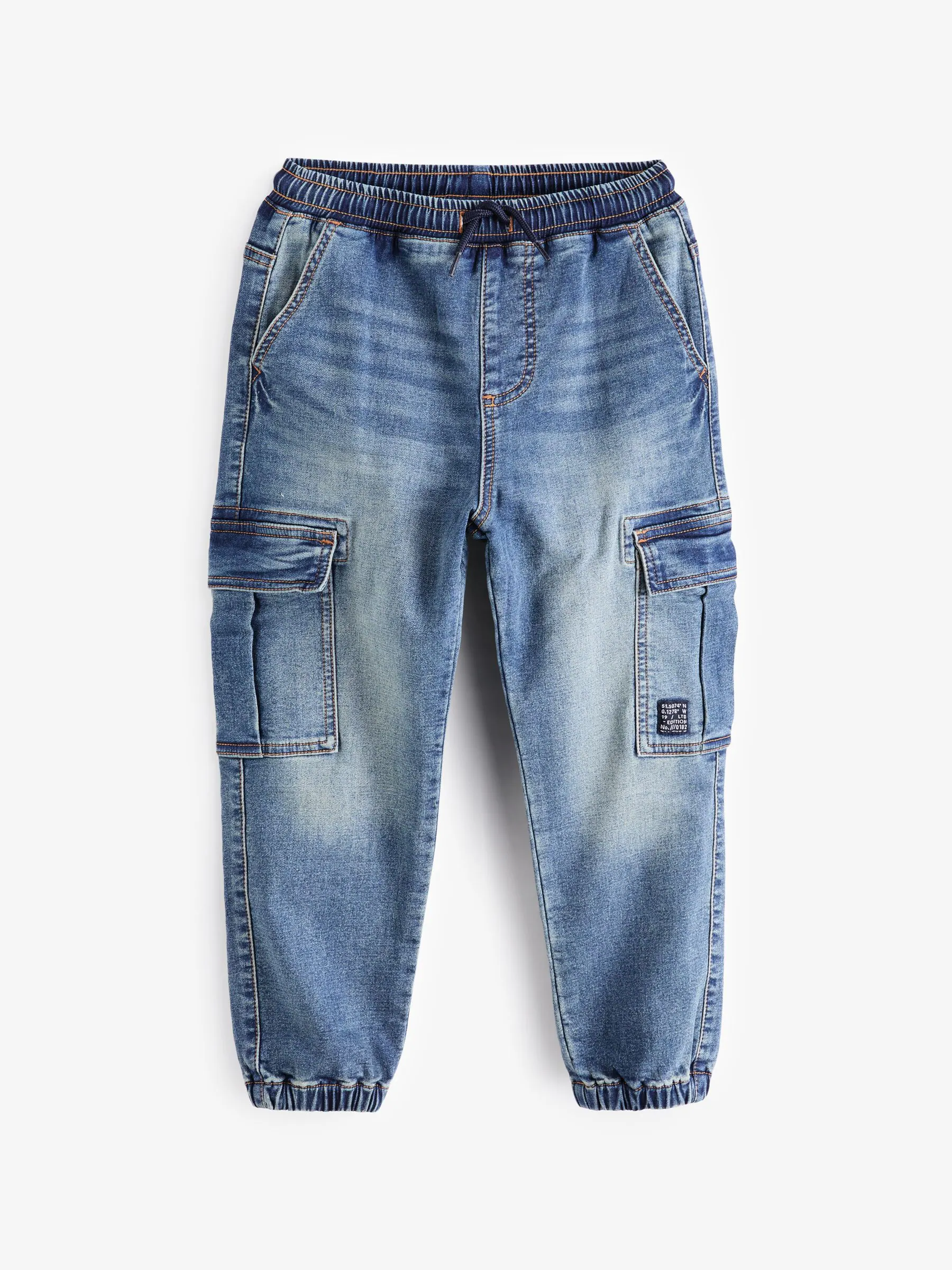 Vintage blauw - Cargo jeans met elastische taille (3-16 jr)