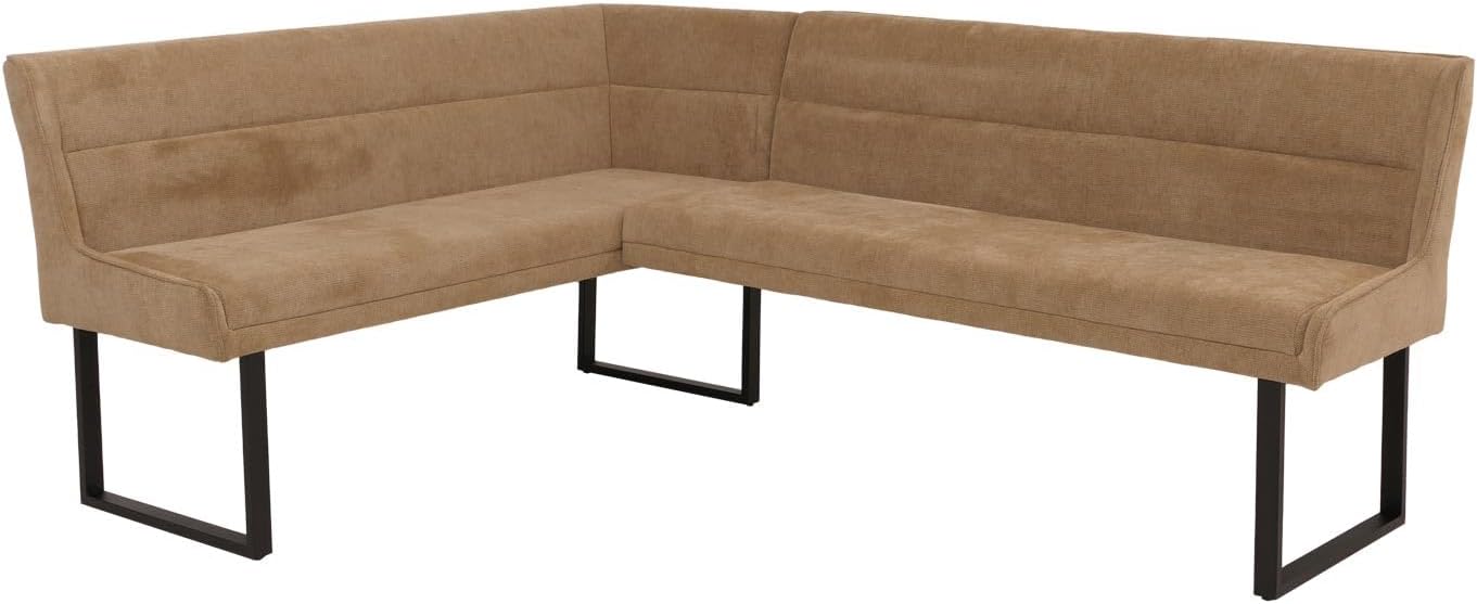 Mendler Eckbank HWC-O81, Esszimmerbank Bank, Öko-Tex (310g/m²) Chenille Stoff/Textil Metall 159x210cm - Hellbraun