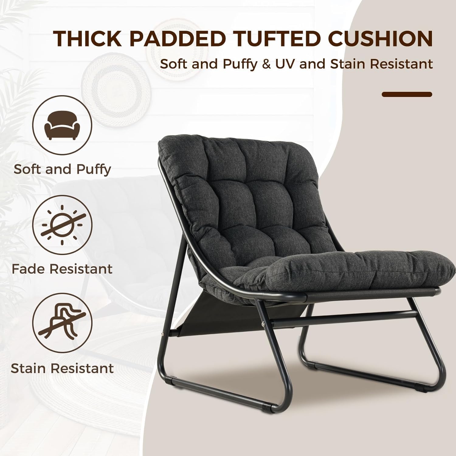 Grand patio Loungesessel Outdoor Gartenliege, Relaxsessel Sonnenliege Wetterfest, Liegestuhl mit Beistelltisch und Gartenhocker, Weiche Auflage, für Garten,Terrasse, Belastbarkeit 150 kg, Dunkelgrau