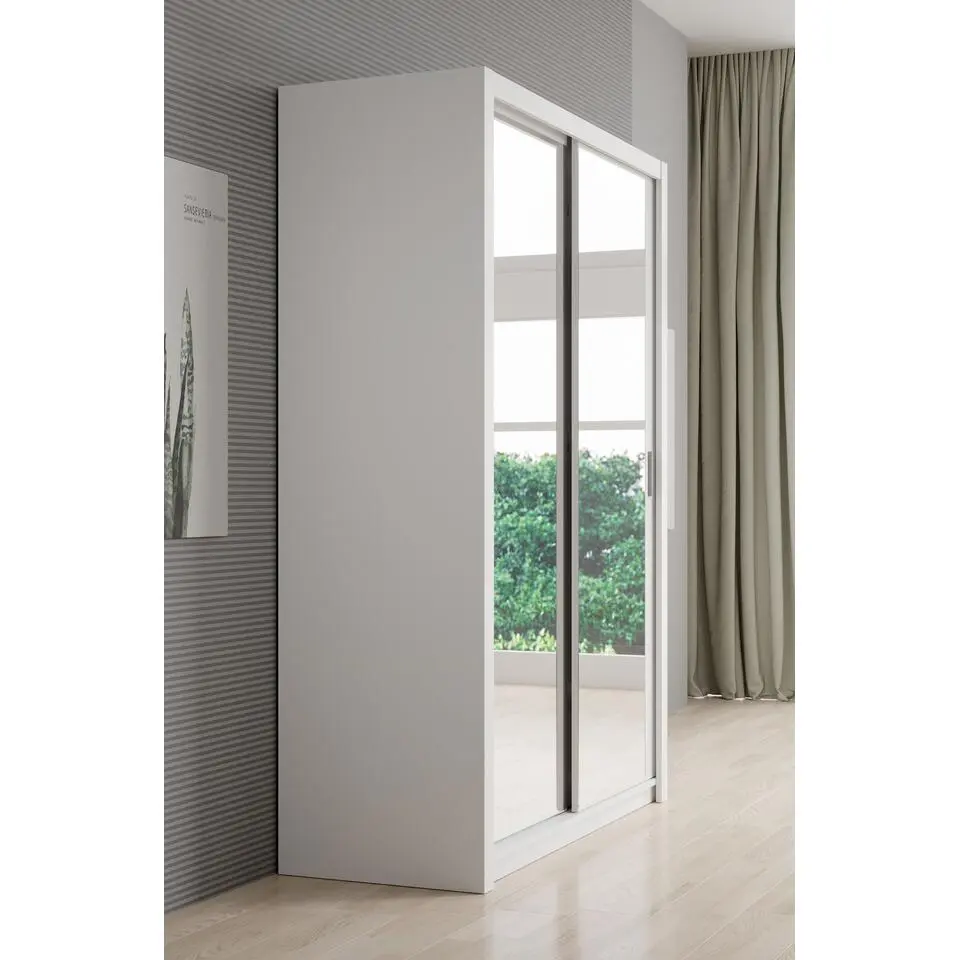 Meubella - Kledingkast Blake - Wit - 150 cm - Met spiegel