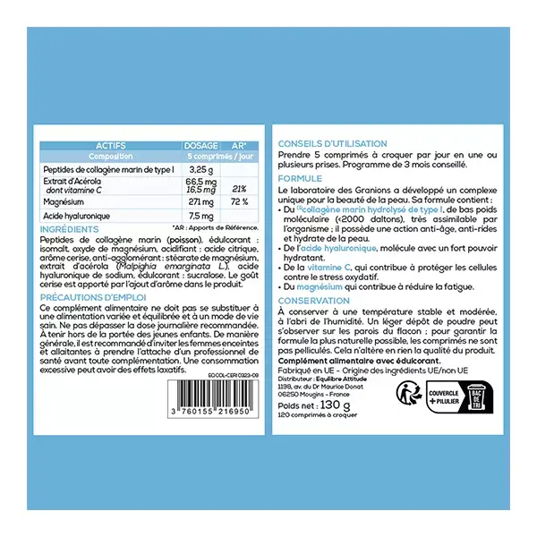 Granions Collagen+ Beauty Cherry 120 comprimidos mastigáveis