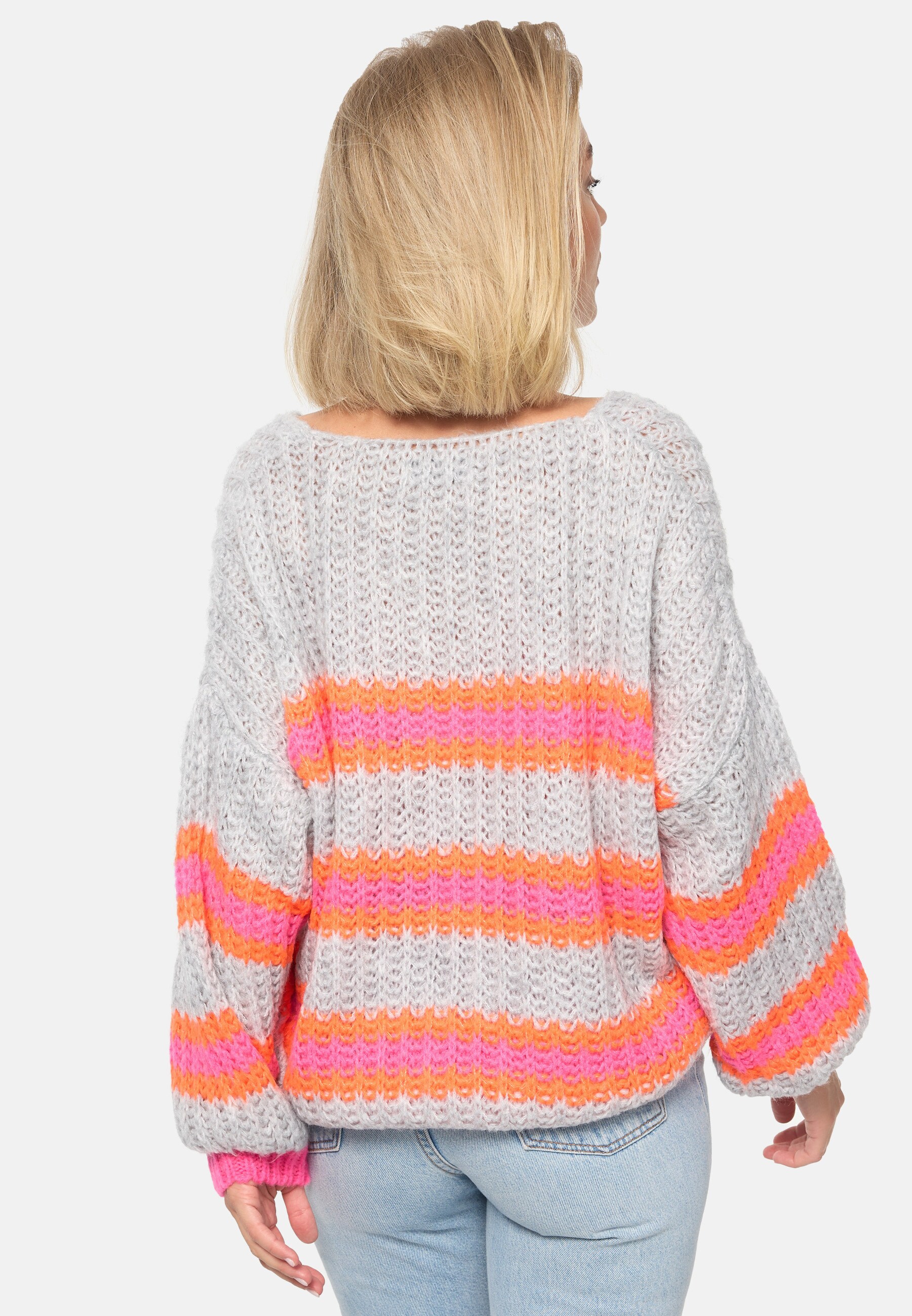 PM SELECTED Damen Strickpullover Kuscheliger Bunter Pullover Gestreifter Pulli in Einheitsgröße PM01