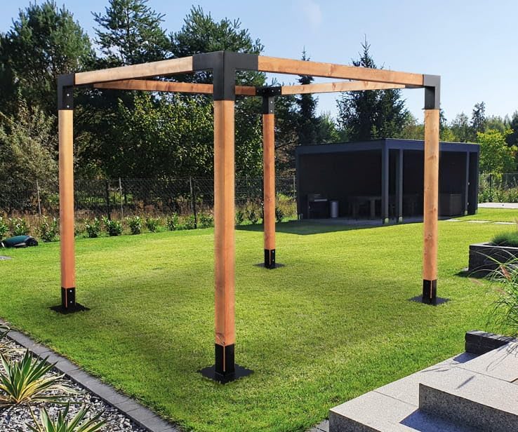 Pergola Holz - Pavillon 2x2 aus Skandinavischer Fichte - Gartenpavillon Höhe von 220 cm - Garten Pergola aus Pulverbeschichtetem Stahl - Gartenlaube für Garten, Terrasse (Helle Eiche)