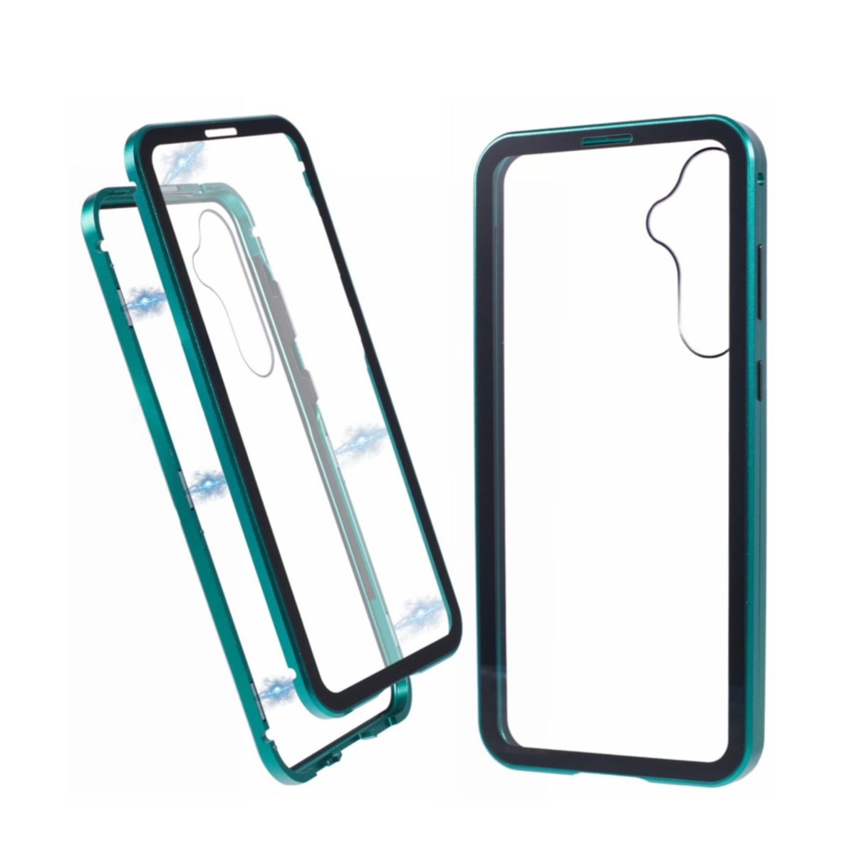 Samsung Galaxy A55 Magnetische Alu Schutzhülle mit Panzer Glas Backcover   Displayschutz (Magnet-Technologie) - Grün