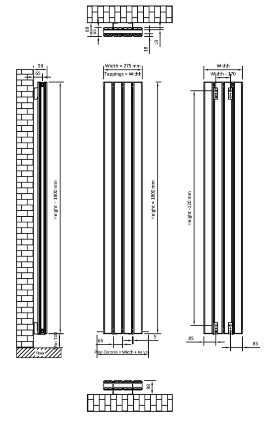 Eastbrook Hadleigh radiator 30x180cm aluminium 1003W wit mat