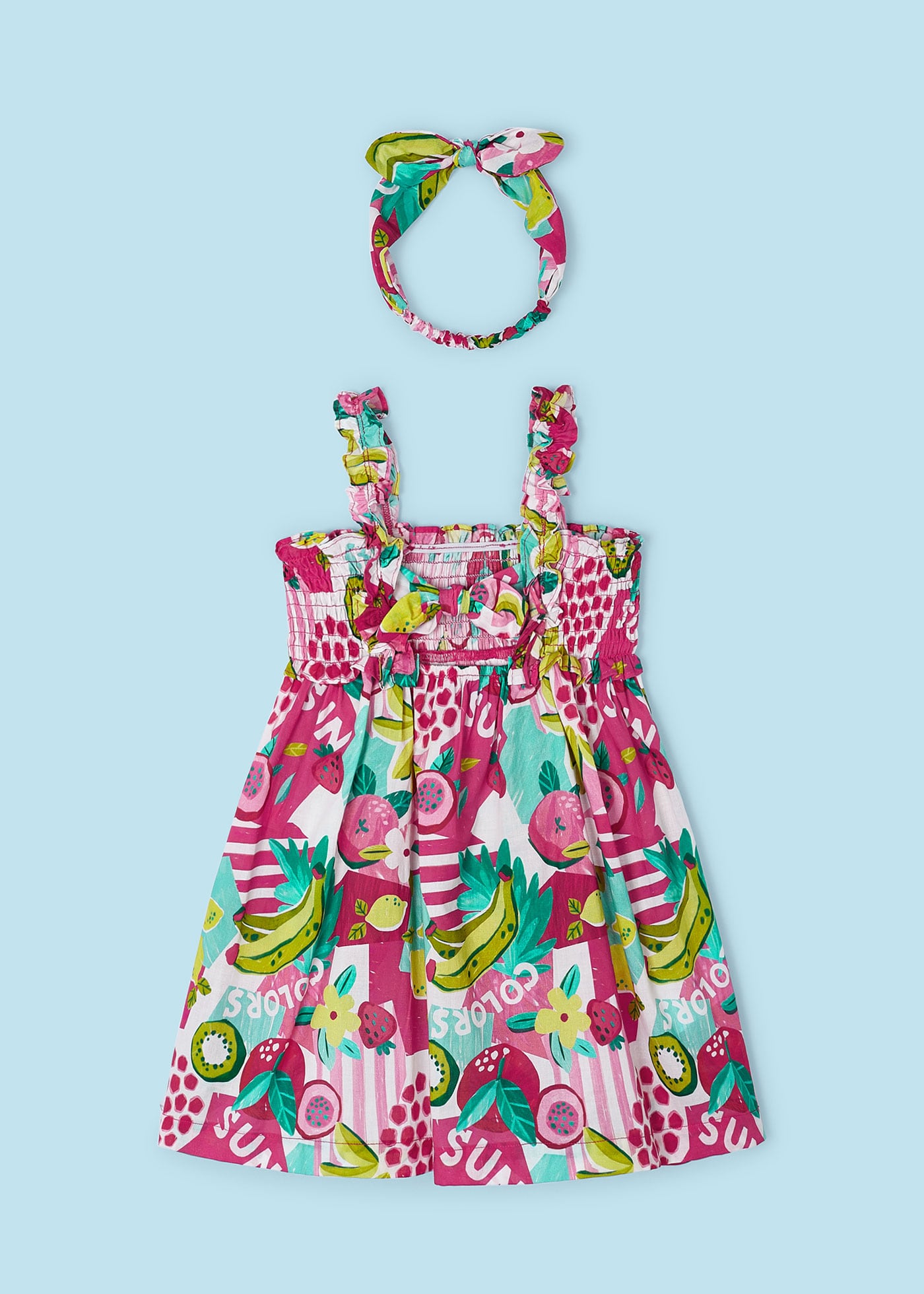 Vestido jade para menina com faixa de cabelo em voile