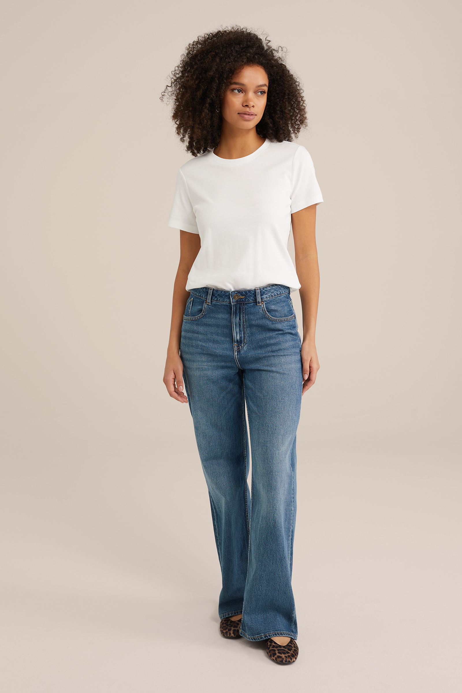 High rise wide leg jeans met stretch WE Fashion Donkerblauw