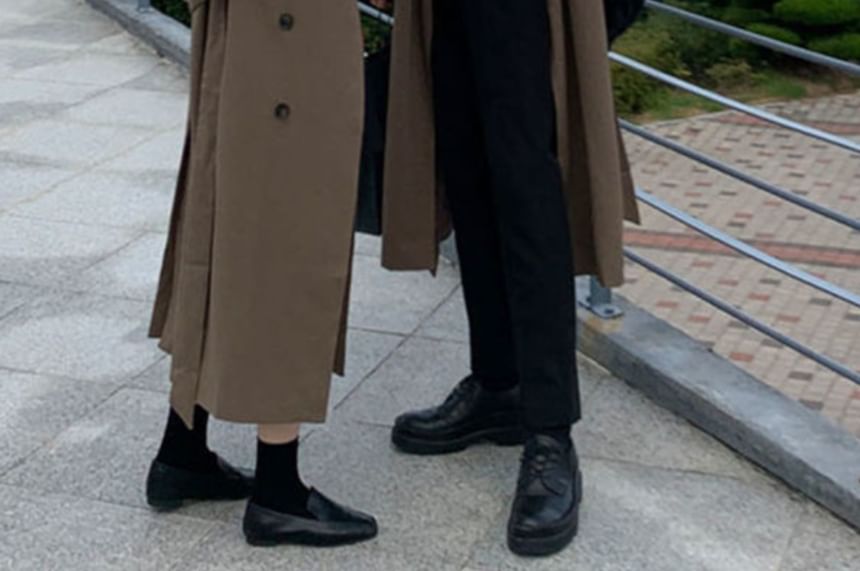 Adotuastic - Reverskraag, effen strikceintuur, dubbele rij knopen, lange trenchcoat