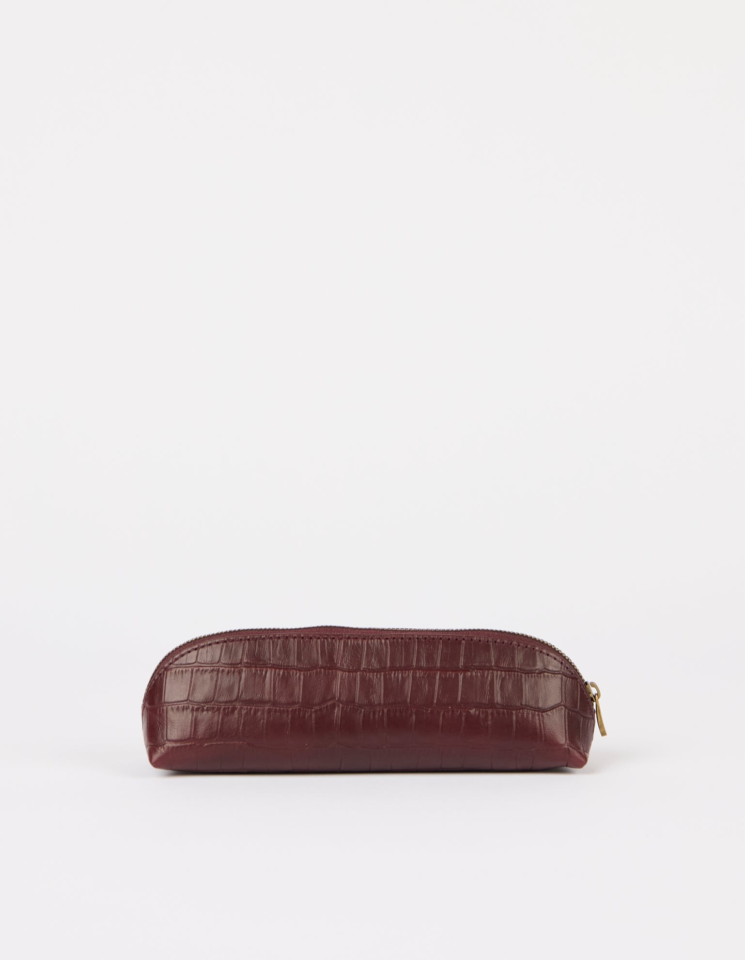Pencil Case Small - Dark Cherry Croco Print Leather