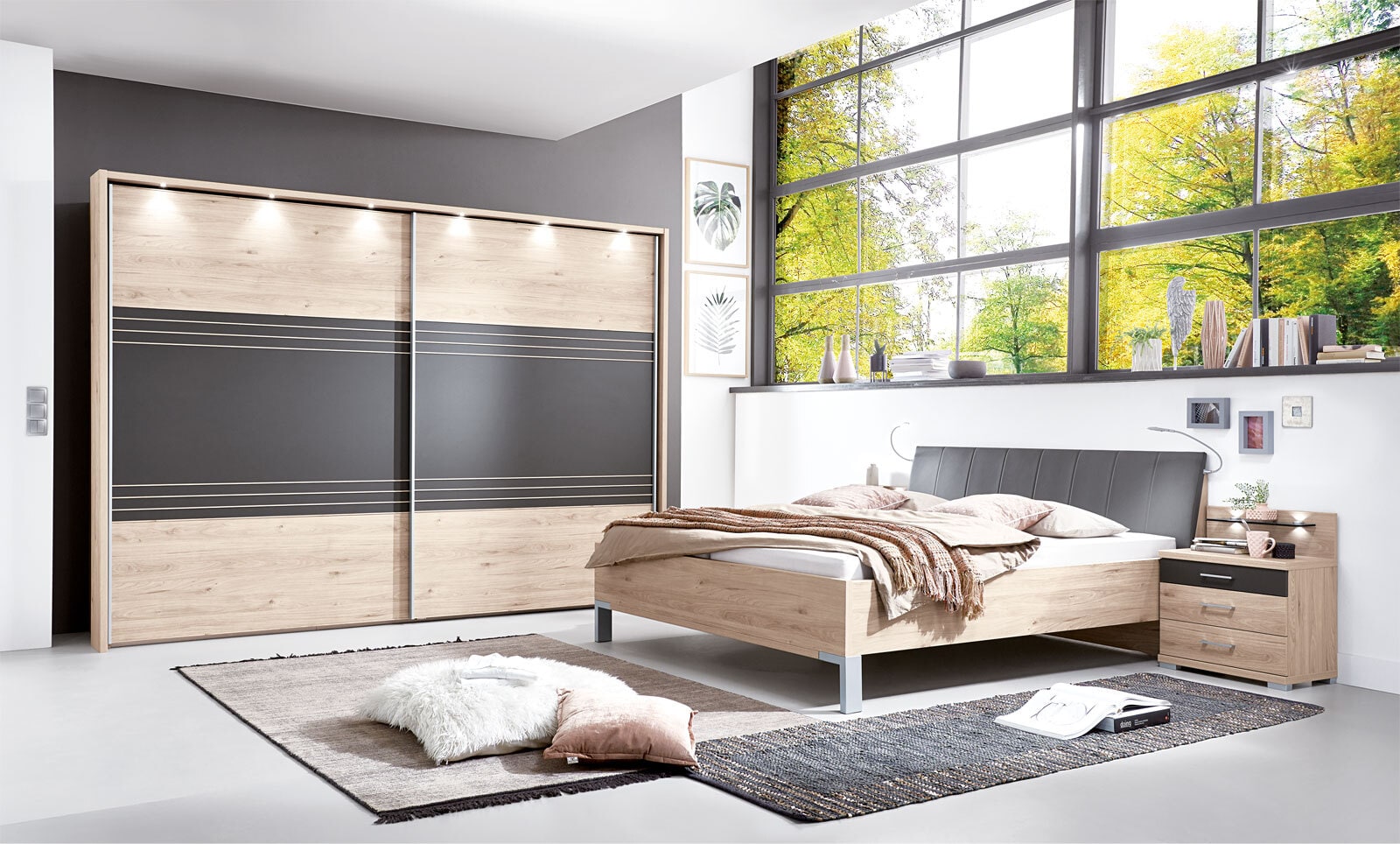 Futonbett Köln Steineiche Nachbildung/Lederlook Havanna ca. 180 x 200 cm