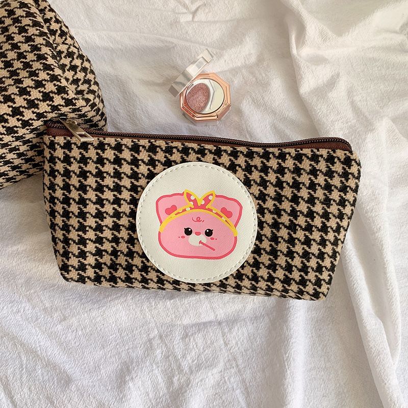 Ikiana - Bear Applique Pied-de-poule etui / make-up tas