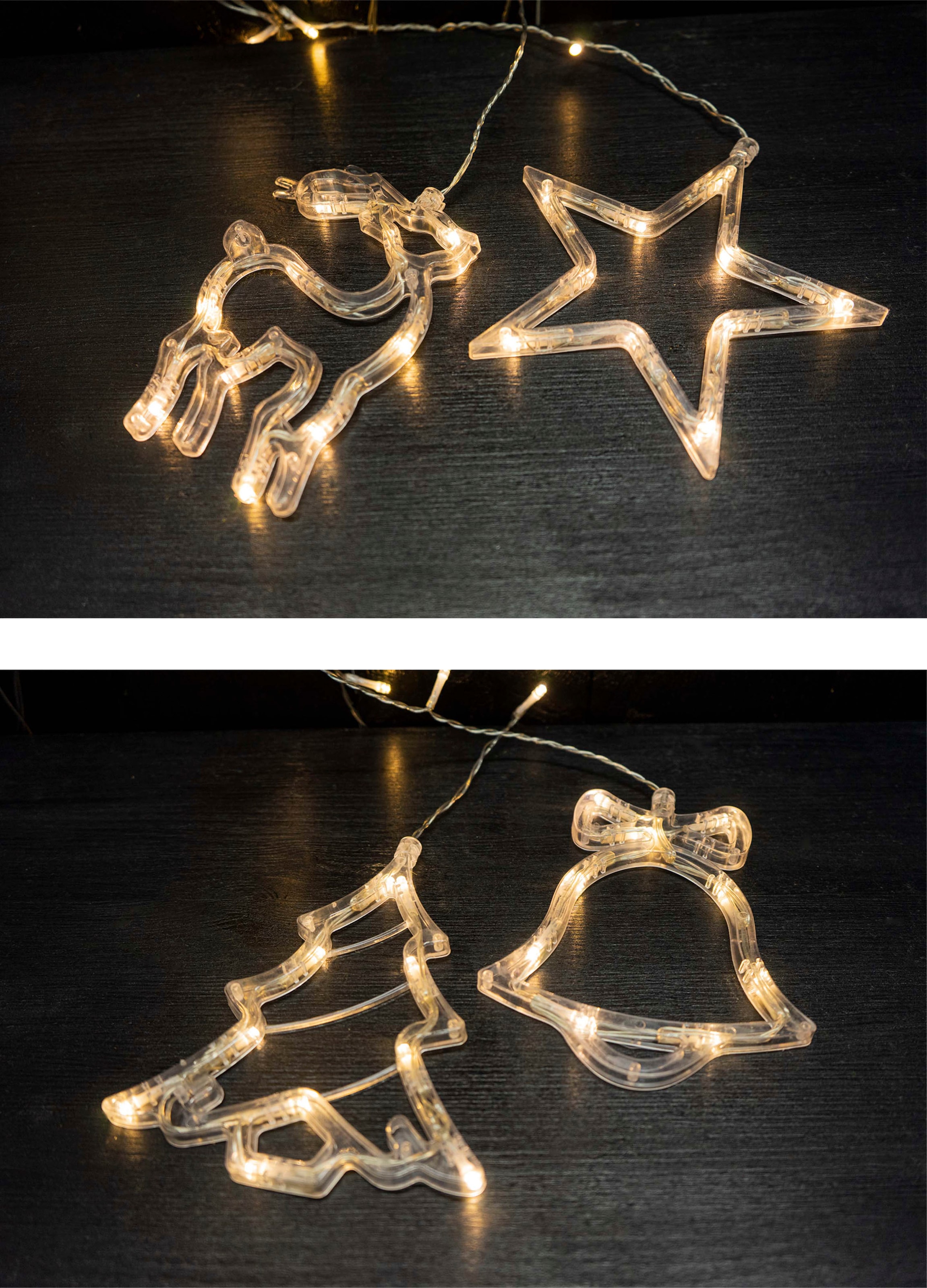 NOOR LIVING LED-Lichterkette »Weihnachtsdeko mit Stern, Glocke, Rentier und Baum« mit 136 LEDs, 8 Strängen und 4 Motiven