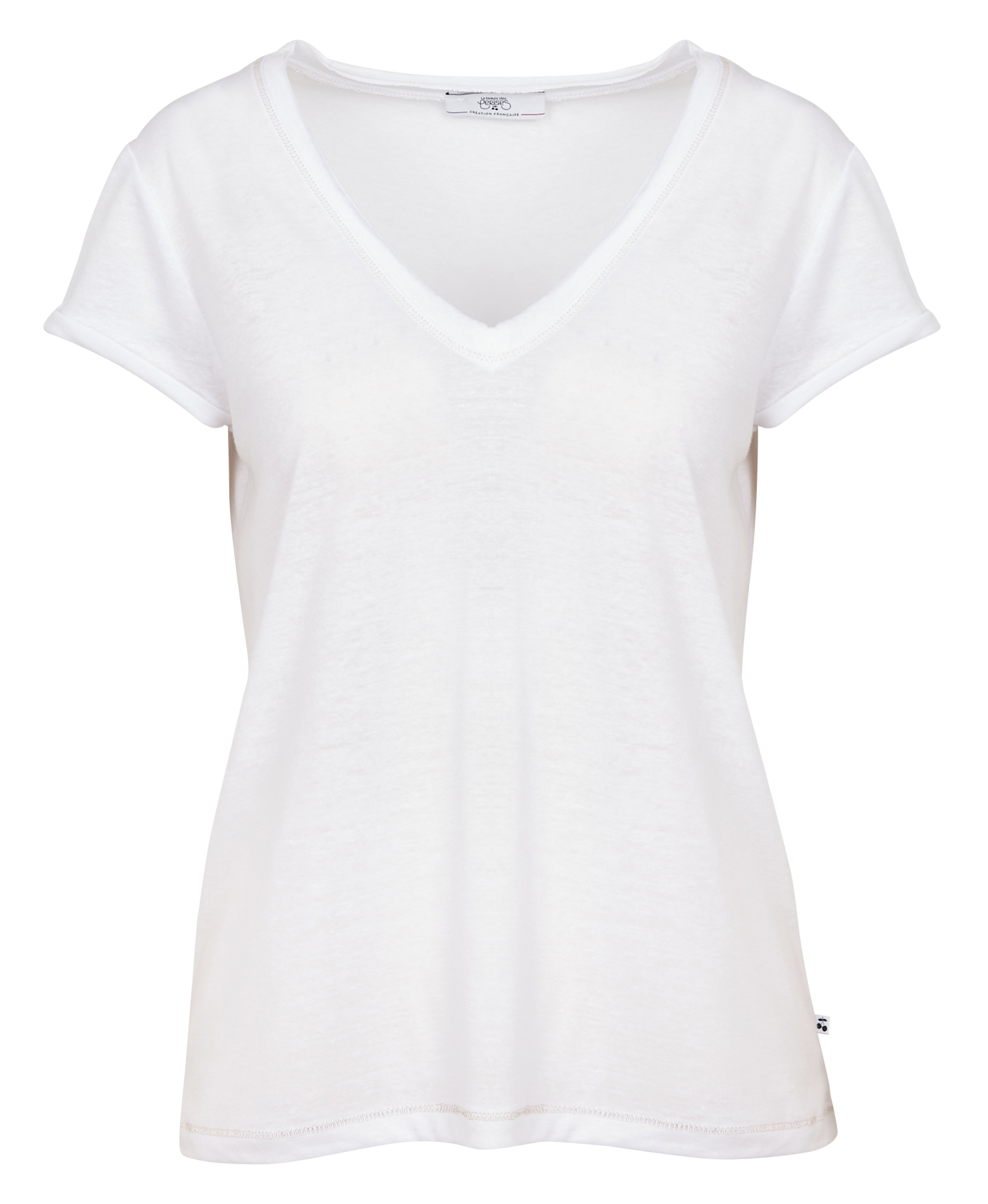 Tee-shirt droit col V sérigraphié en lin | Blanc