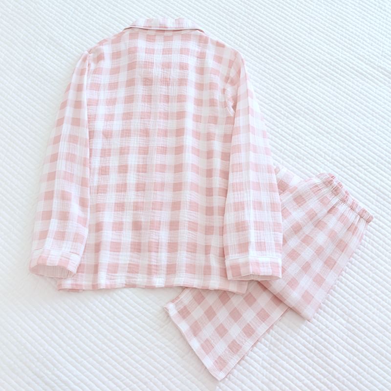 Finlies - Pyjamaset: Gingham overhemd met knoopjes + broek