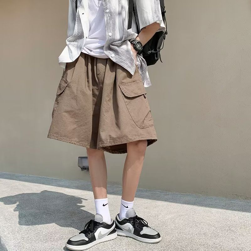 Urtishia - Hoge taille, effen, wijde cargoshorts