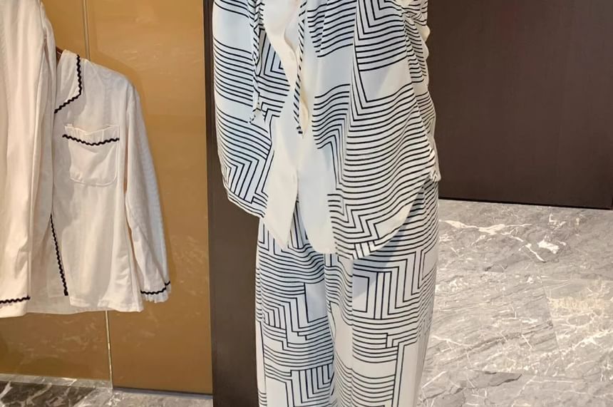 GOUB - Pyjamaset: shirt met lange mouwen, geometrische print en kraag + broek met rechte pijpen