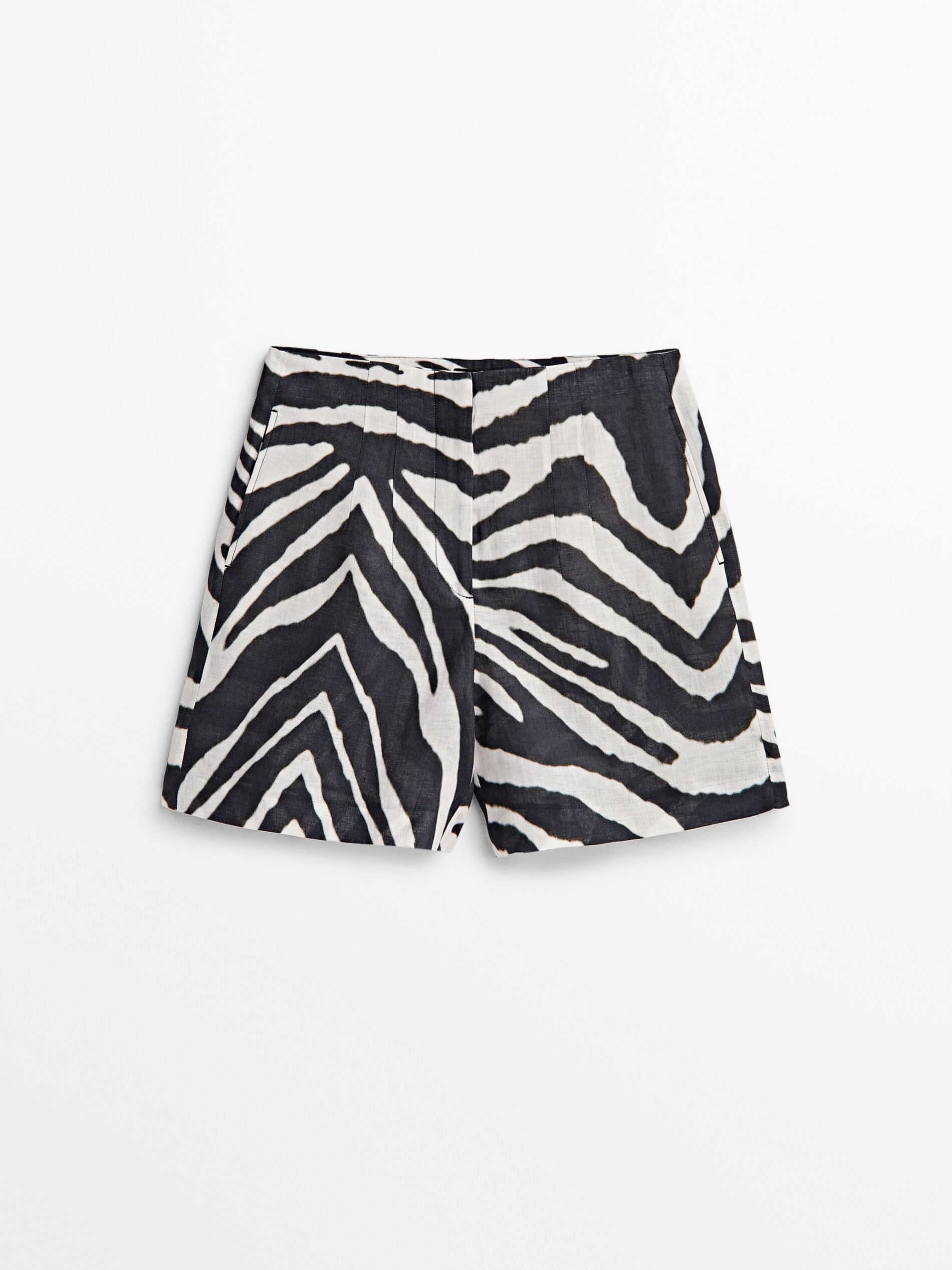 Bermuda de linho com estampa de zebra - PRETA