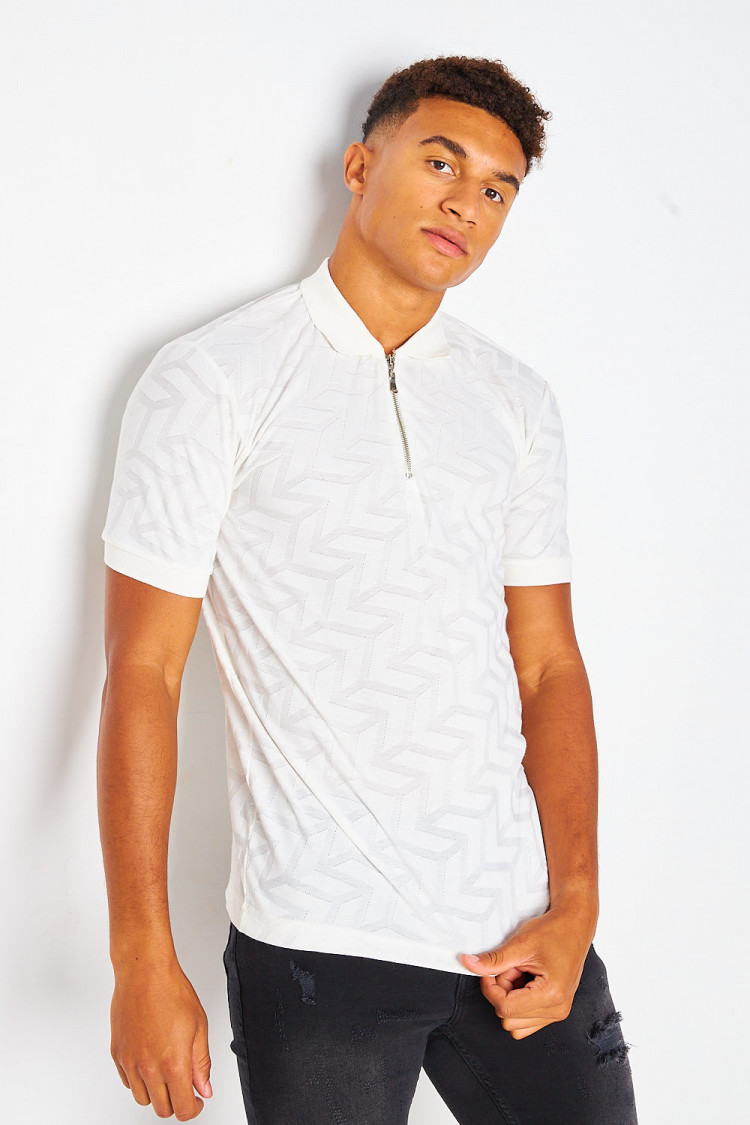 Polo blanc imprimé graphique