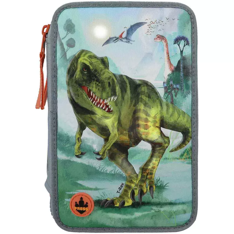 Depesche 3-Fach Federtasche LED T-Rex Dino World 20 x 13 cm rauchblau