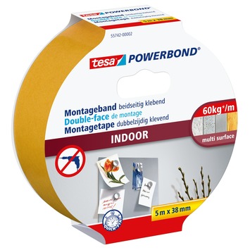 Tesa Powerbond montagetape indoor 38 mm 5 meter wit