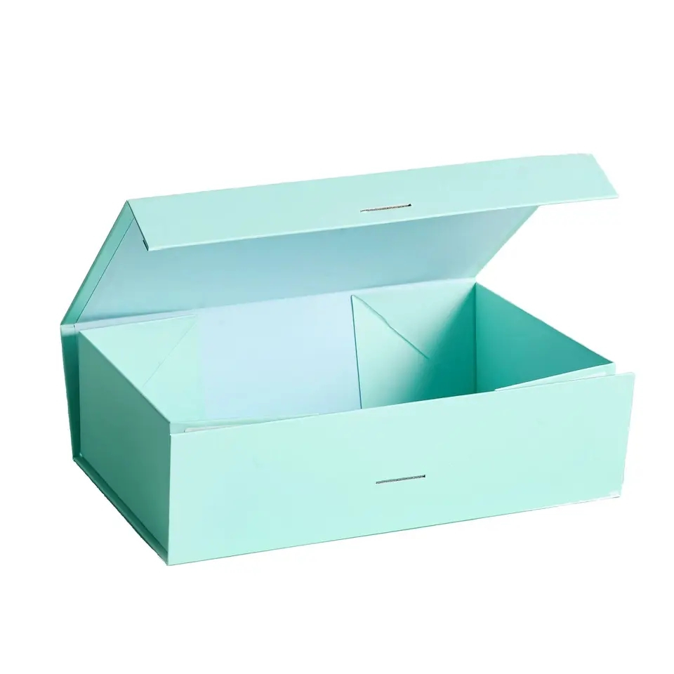 (26x19cm) Geschenk Schachtel Faltbare Gift Box Verpackung mit Schleife - Türkis