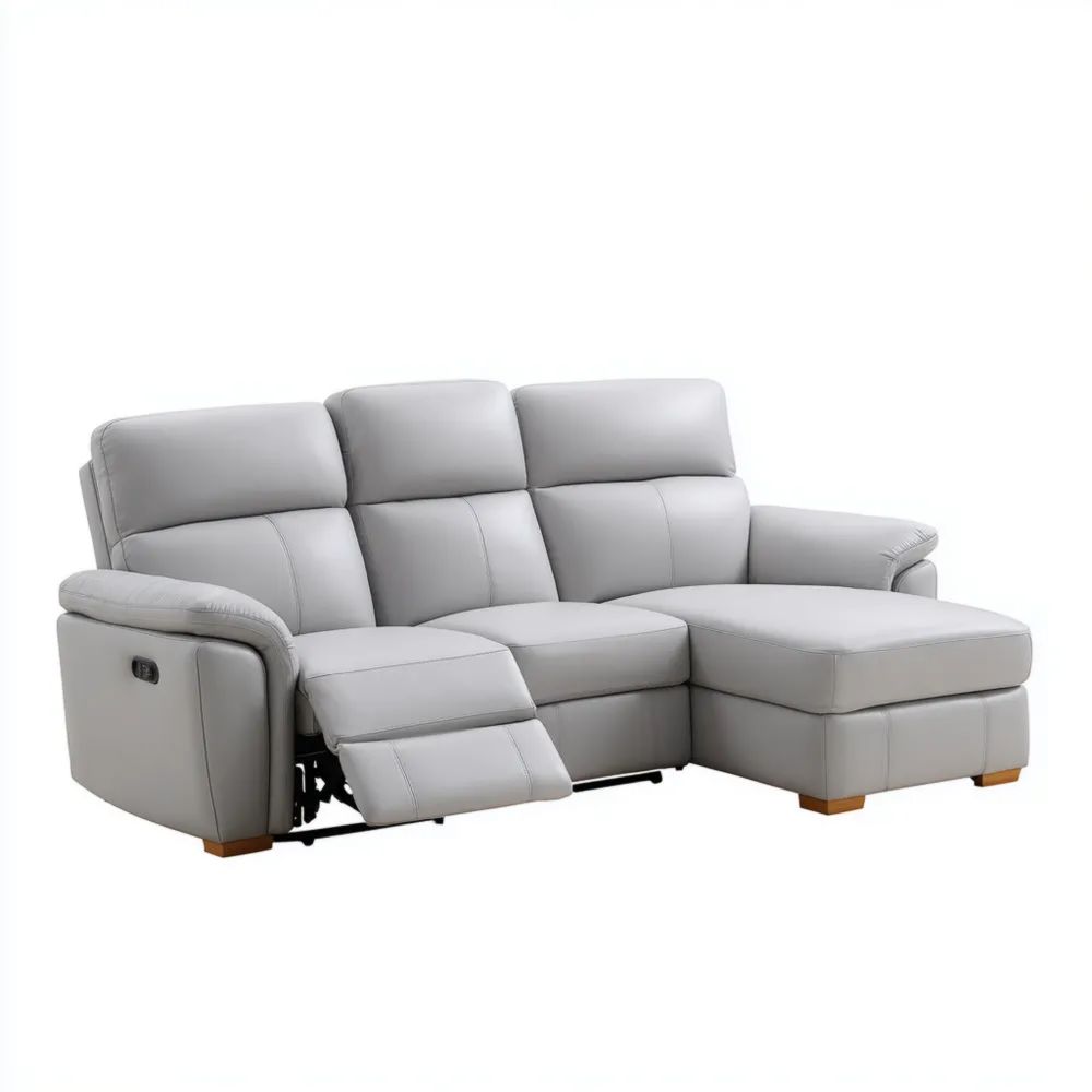 Ecksofa Leder 250x160x90 cm – Hellgrau – Modernes Design mit Relaxfunktion