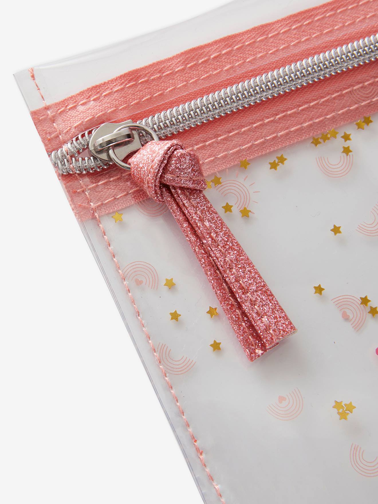 Bolsa infantil com zíper e glitter, rosa claro, bicolor/multicolorida.