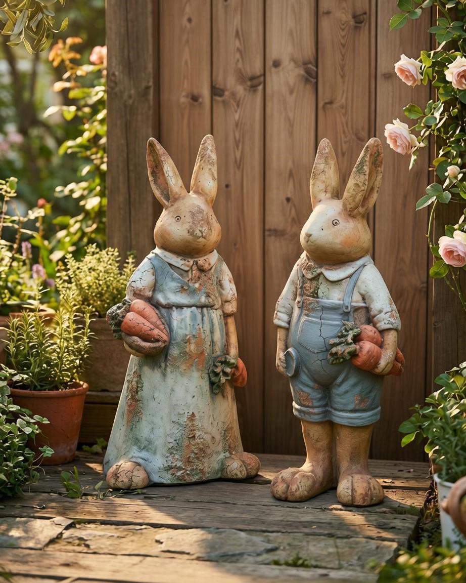 Set van 2 tuinbeelden BAROLO Konijn Meerkleurig