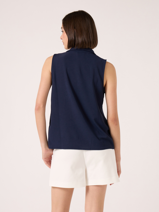 Top col chemise sans manches