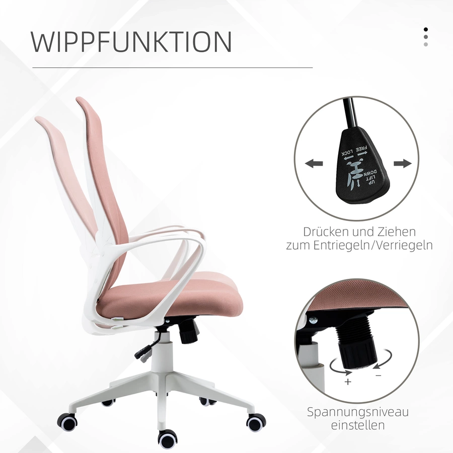 Vinsetto Bürostuhl mit Wippfunktion und geschwungener Rückenlehne rosa