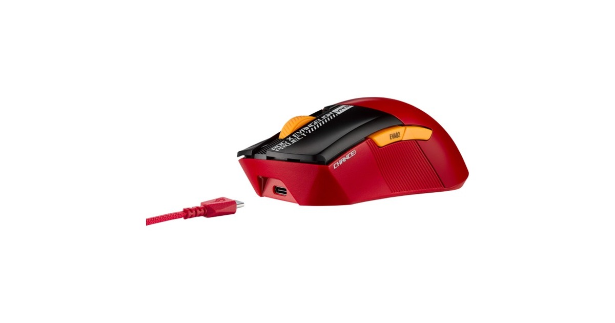 ASUSROG Gladius III Wireless AimPoint EVA-02 Edition gaming muis  (Zwart/rood, 100 - 36000 dpi, USB 2.0, 2.4 GHz, Bluetooth 5.2)