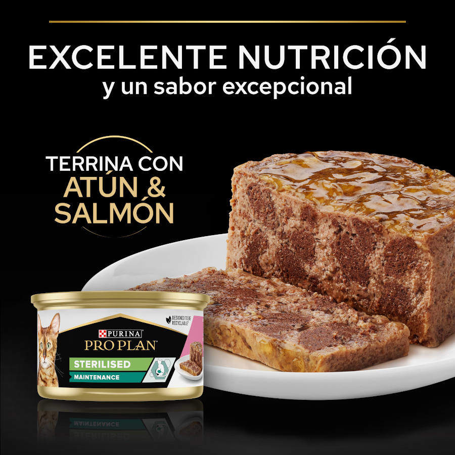 Pro Plan Adult Sterilised Maintenance Alimento Úmido para Gatos Sabor Salmão e Atum - Pacote com 12 unidades