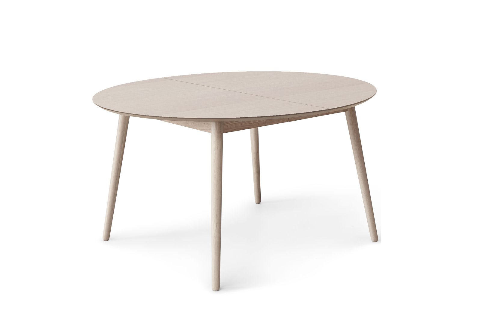 Meza spisebord Ø135 cm. Hvitpigmentert eikefinér.