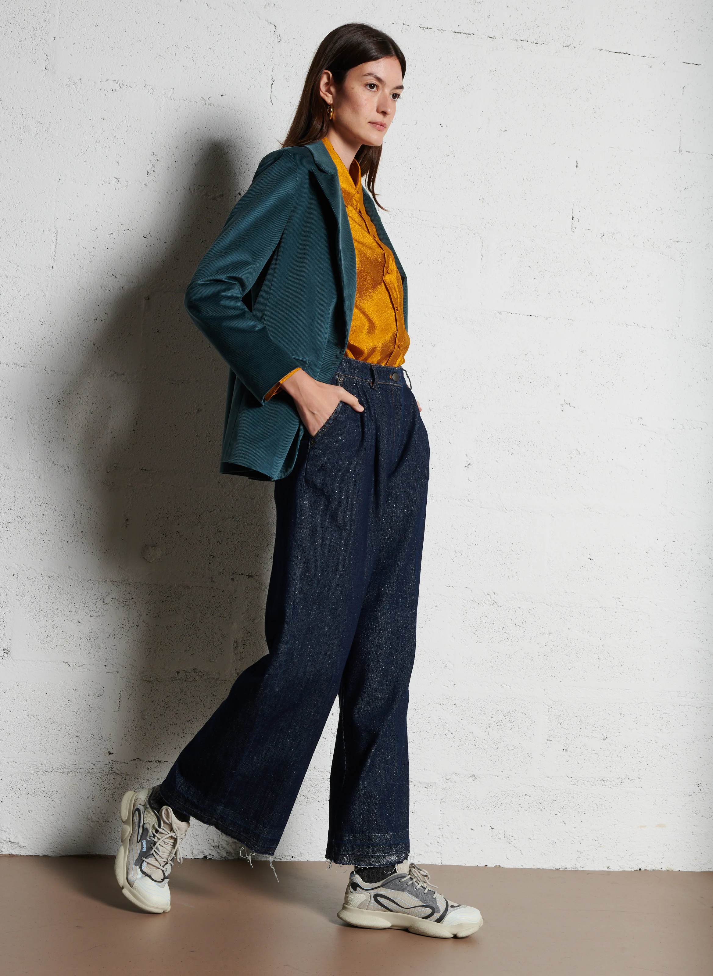 CAMELIA - Blazer col tailleur en coton mélangé | Jaune