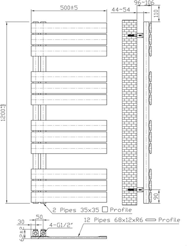 Boss - Handdoekradiator - Zwart - 681W - 120x50 cm