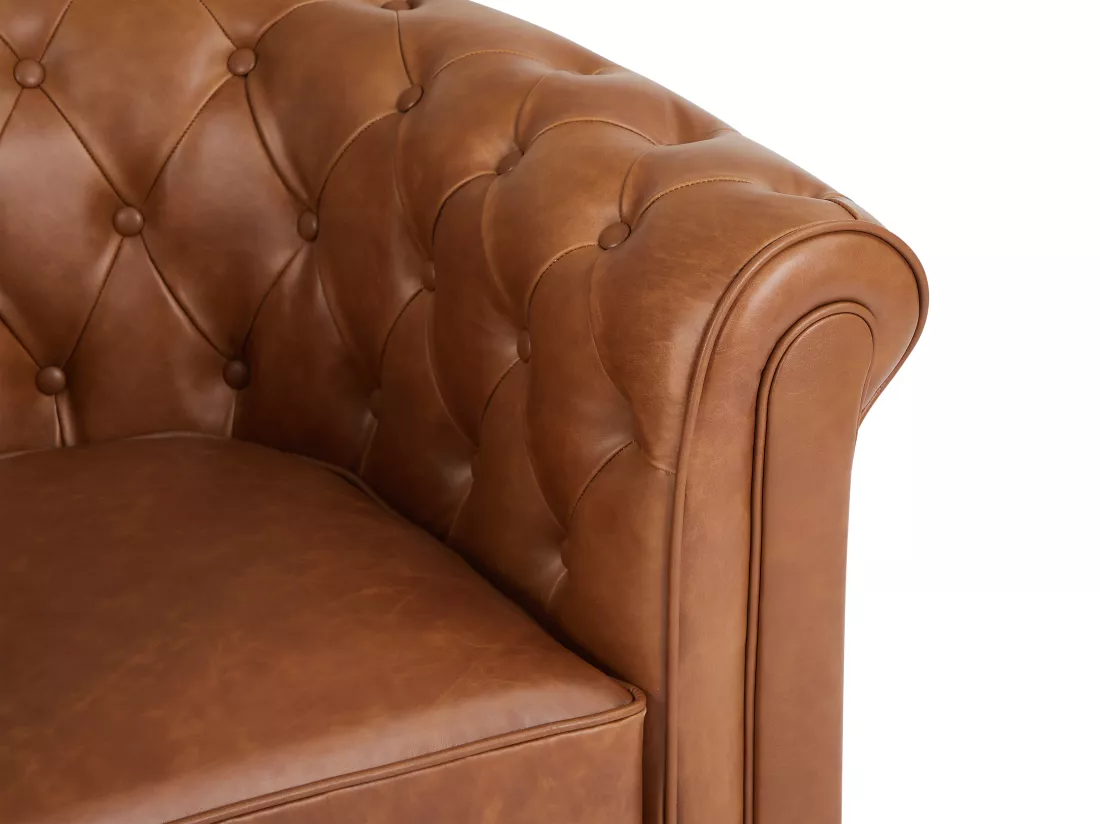 Fauteuil en cuir de vachette camel CHESTERFIELD