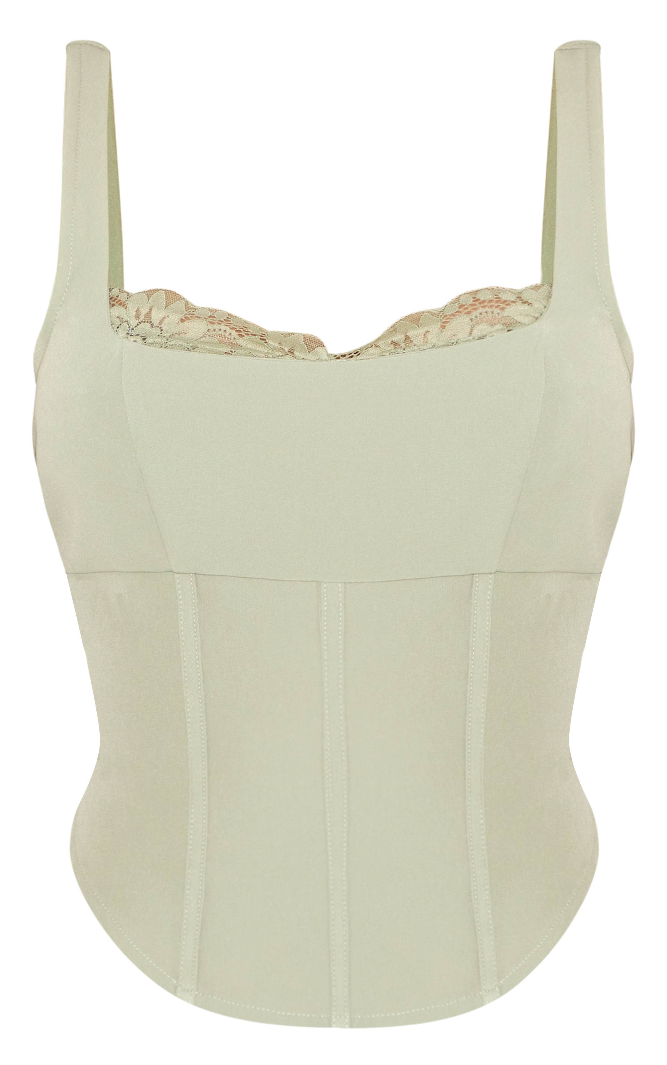 Vert Sauge Ensemble Top Corset À Bordure En Dentelle Shape