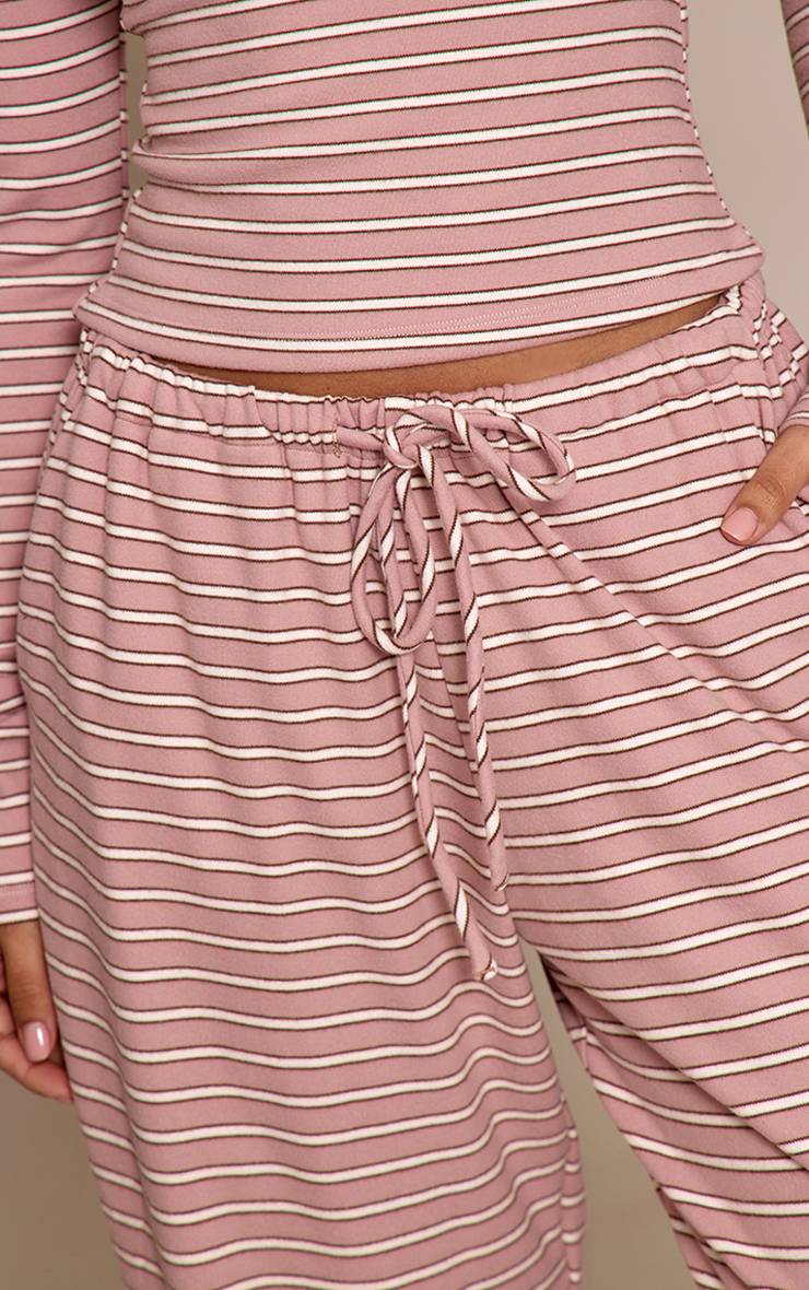 Rose Jogging Petite À Jambes Droites En Polaire Douce Rayée