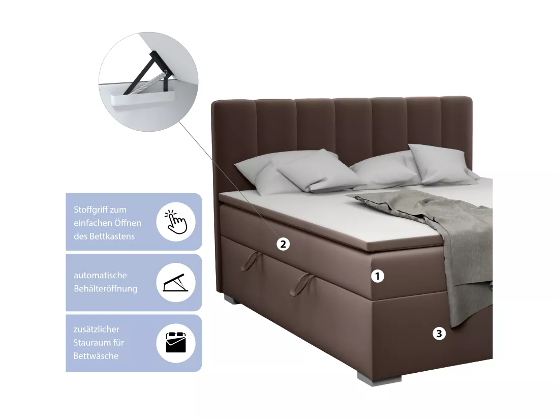 LIT BOXSPRING avec surmatelas Monaco 180x200 cm, brun foncé (Jasmine 28)