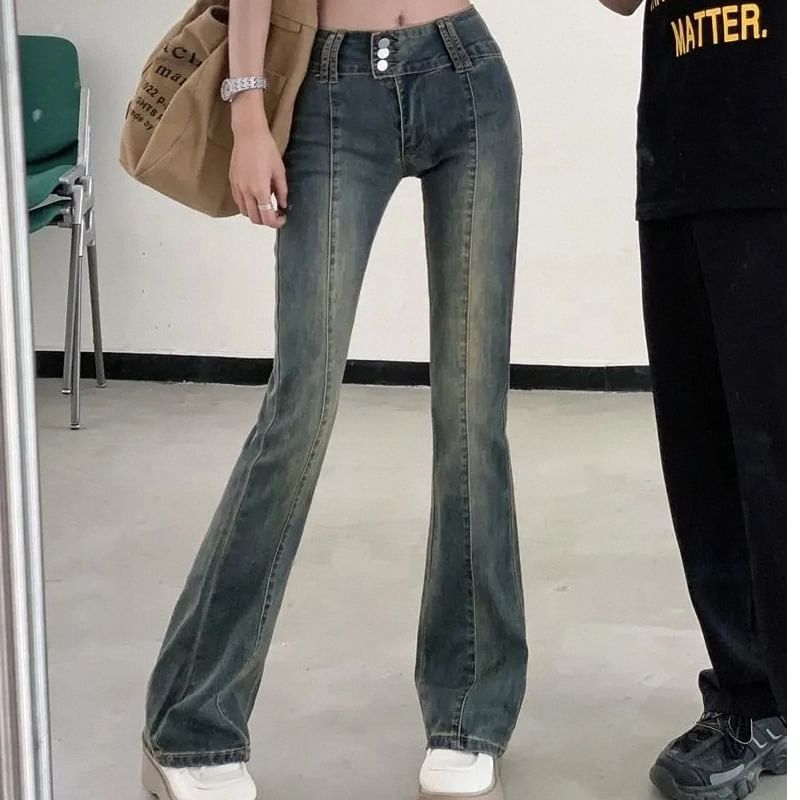 Rosesand - Low Waist Washed Slim-Fit Boot-Cut Jeans