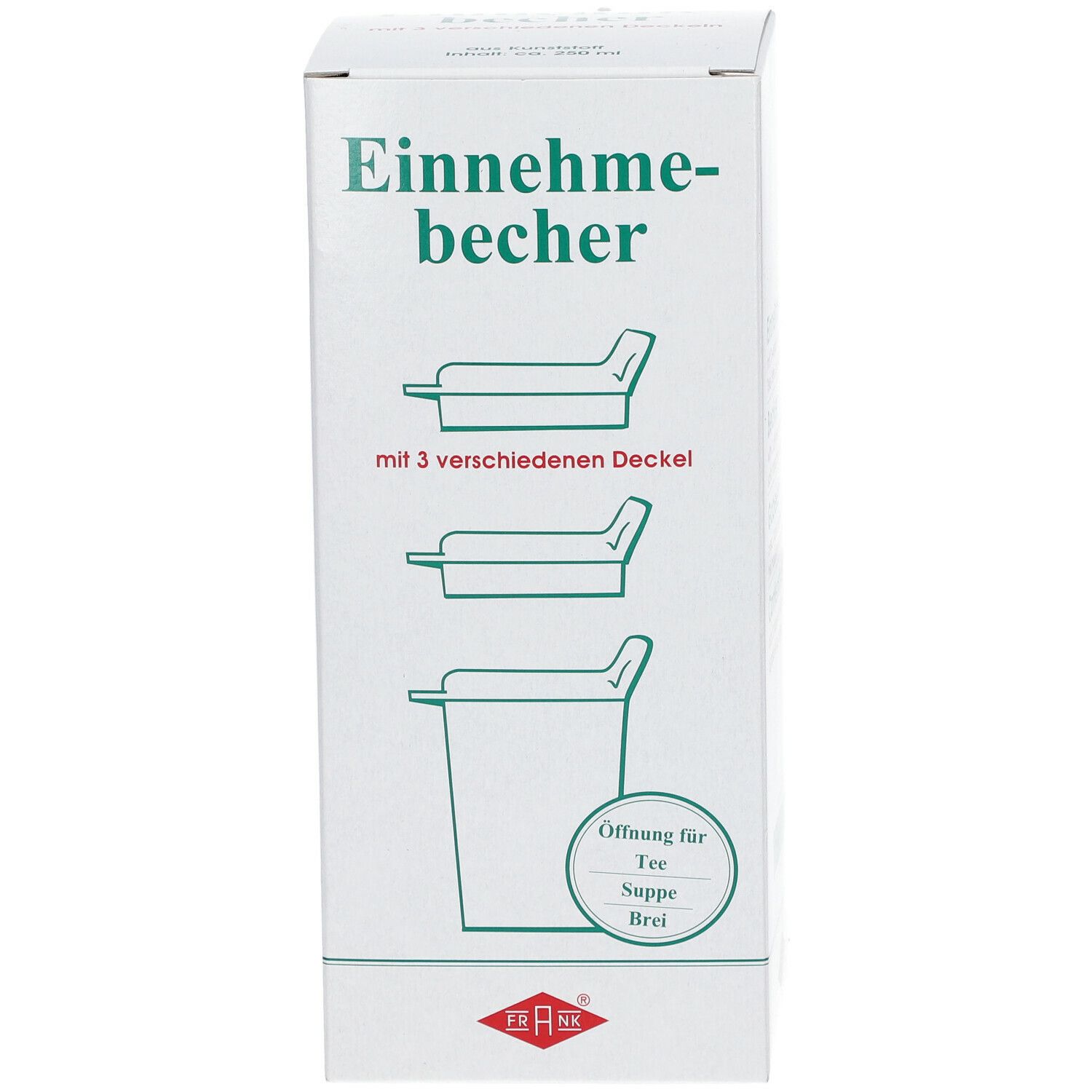 FRANK® Einnehmebecher Kunststoff mit austauschbaren Trinkdeckel 4 mm / 8 mm/ 12 mm