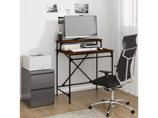 Bureau chêne marron 80x50x90 cm bois d'ingénierie et fer