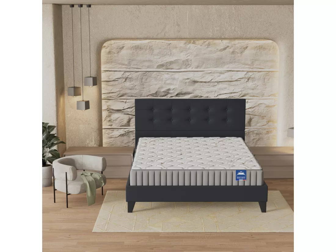 Ensemble Matelas + Lit Avec Tête De Lit 140x200 Cm, Sirius 22cm D’épaisseur Latex Naturel