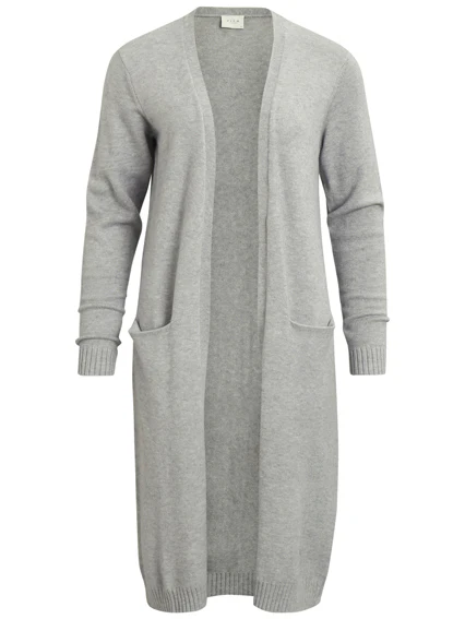 Vila  Viril lang strikket cardigan - Light Grey melange