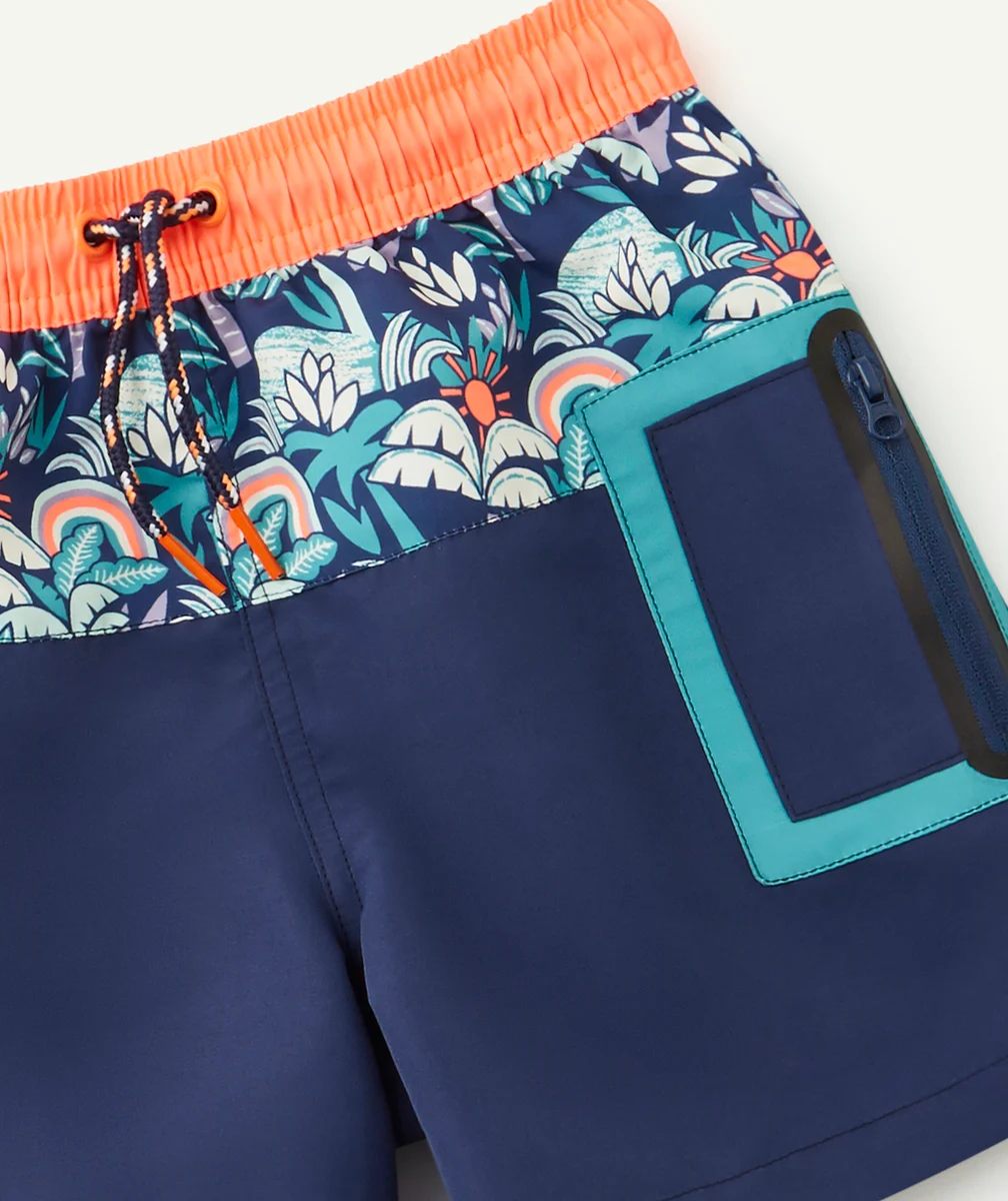 SHORT DE BAIN GARÇON EN FIBRES RECYCLÉES BLEU ET ORANGE