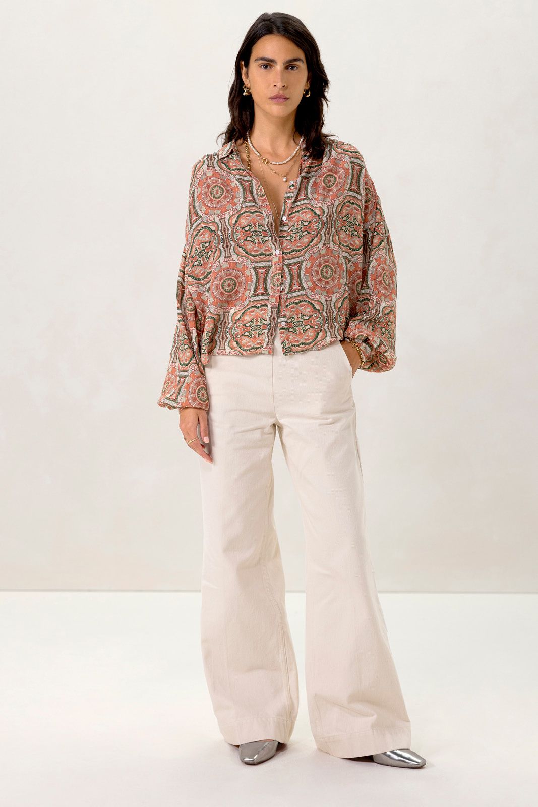 Oranje blouse met mozaïek print