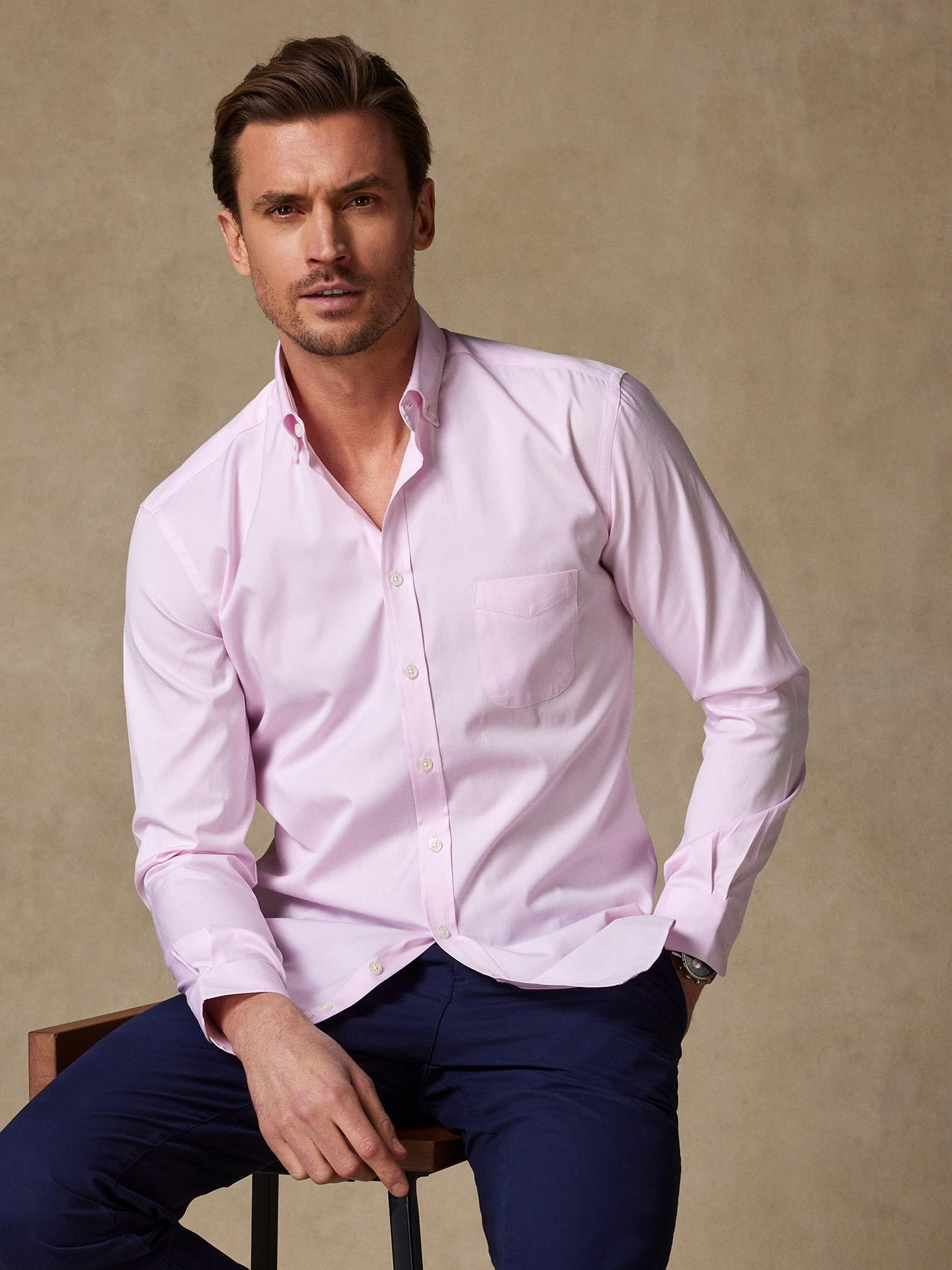 Chemise en pin point rose - Col Boutonné