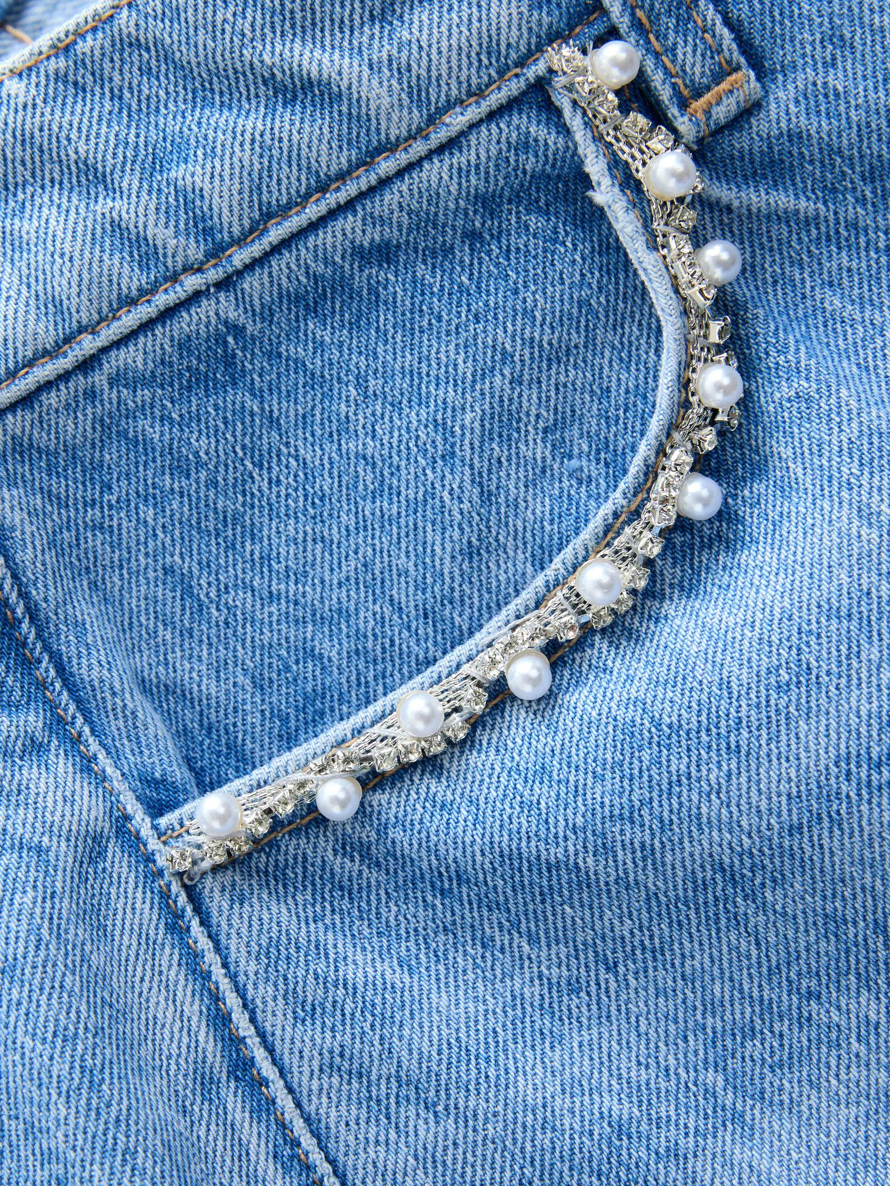 Lichtblauw - Embellished Pocket Barrel Jeans