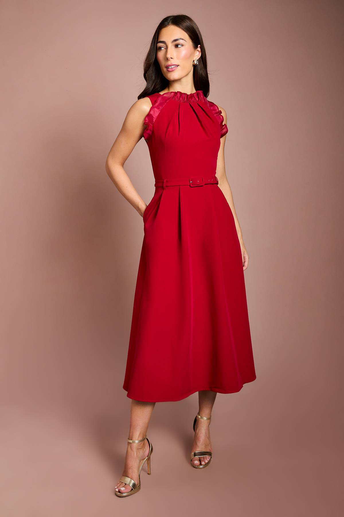 Coast Robe Midi Sans Manches À Ceinture Avec Col À Volants