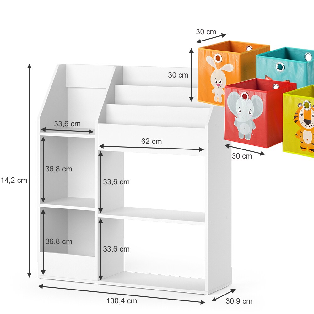 Vicco Kinderregal Bücherregal Wandregal Luigi Weiß 100x114 cm modern Faltbox Kinderzimmer Regal Spielzeugregal Dekoregal Standregal Aufbewahrungsregal Würfelregal Ablage Fach freistehend